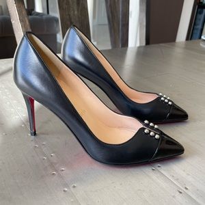 christian louboutin predupump black leather stiletto 85mm sz 35 pump